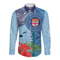 Fiji Day Long Sleeve Button Shirt Tapa Pattern and Hibiscus Flower