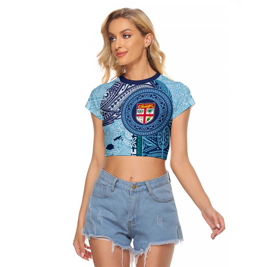 Fiji Day Raglan Cropped T Shirt Tapa Pattern and Hibiscus Flower