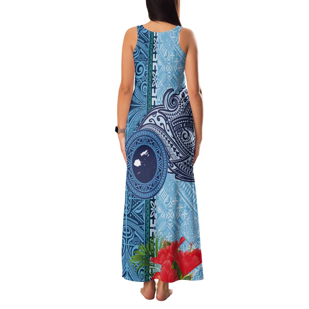 Fiji Day Tank Maxi Dress Tapa Pattern and Hibiscus Flower LT03 - Polynesian Pride