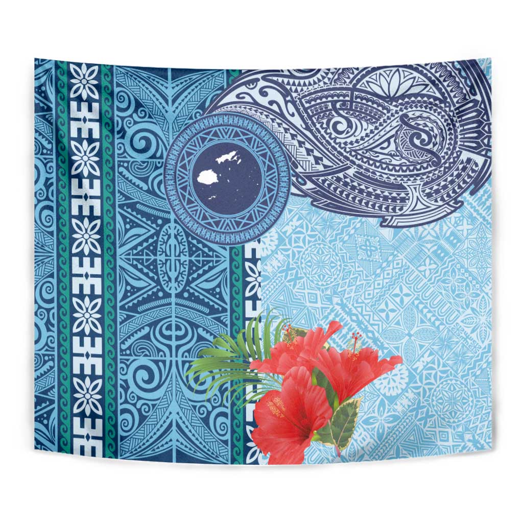 Fiji Day Tapestry Tapa Pattern and Hibiscus Flower
