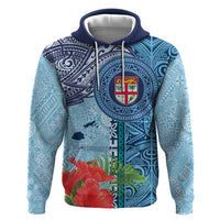 Fiji Day Zip Hoodie Tapa Pattern and Hibiscus Flower