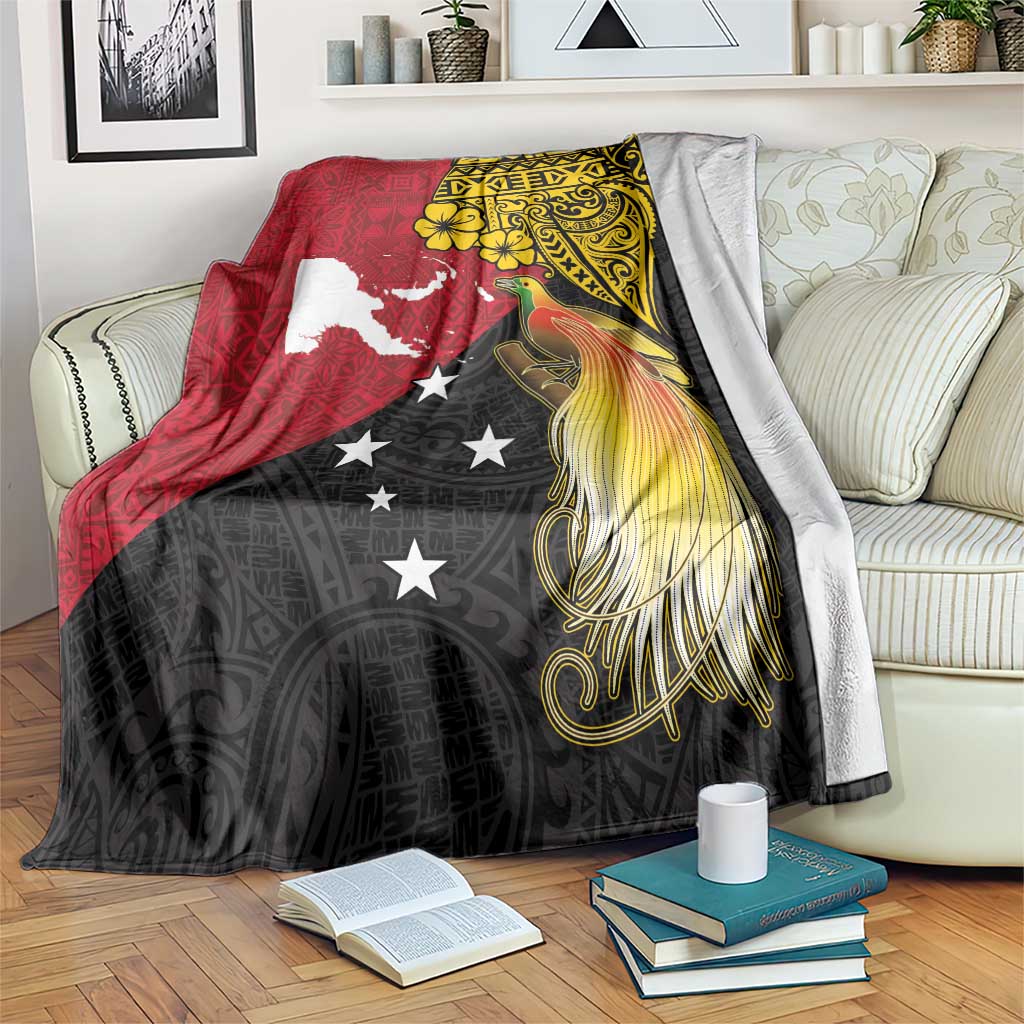 Papua New Guinea Independence Day Blanket Bird-of-Paradise with Map and Polynesian Pattern LT03 Black - Polynesian Pride