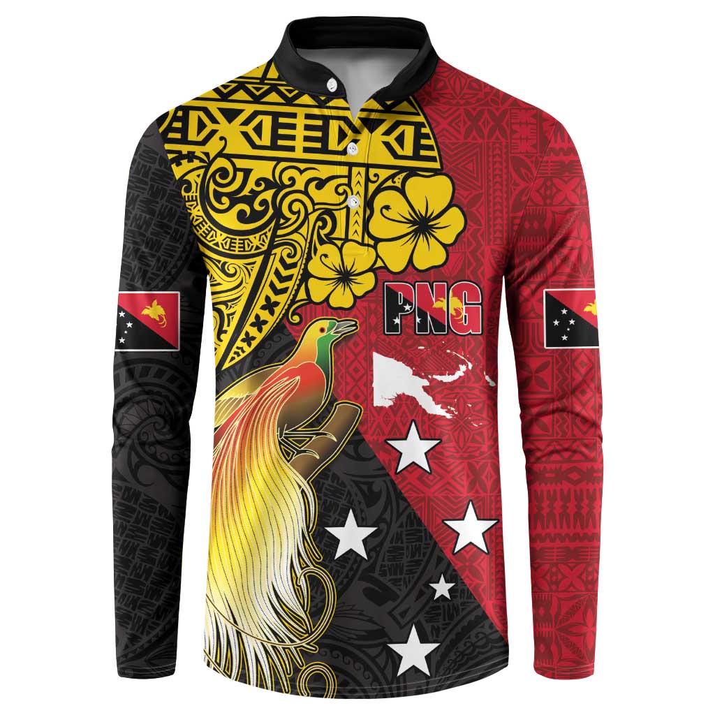 Papua New Guinea Independence Day Button Sweatshirt Bird-of-Paradise with Map and Polynesian Pattern