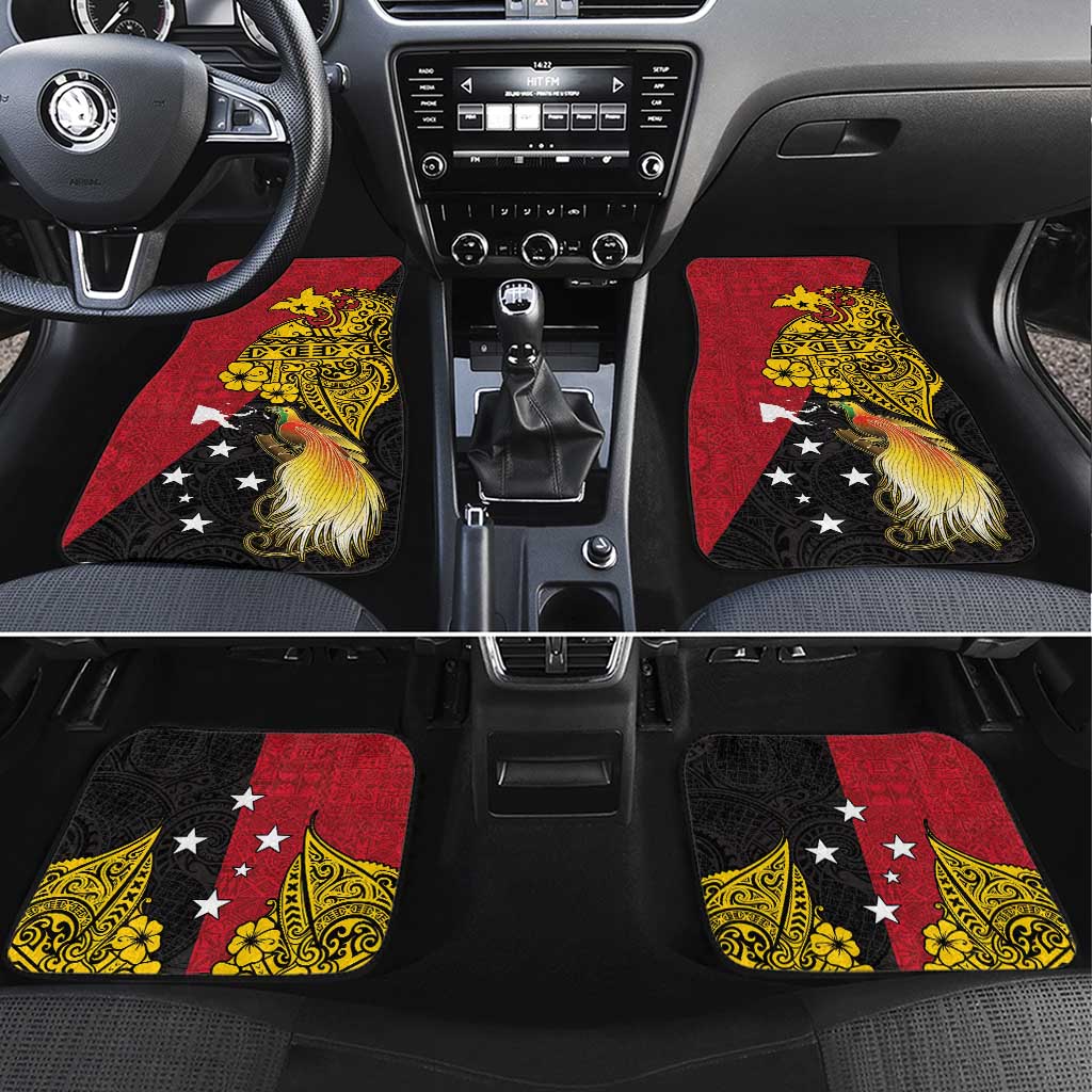 Papua New Guinea Independence Day Car Mats Bird-of-Paradise with Map and Polynesian Pattern