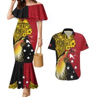 Papua New Guinea Independence Day Couples Matching Mermaid Dress and Hawaiian Shirt Bird-of-Paradise with Map and Polynesian Pattern LT03 Black - Polynesian Pride