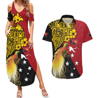 Papua New Guinea Independence Day Couples Matching Summer Maxi Dress and Hawaiian Shirt Bird-of-Paradise with Map and Polynesian Pattern LT03 Black - Polynesian Pride