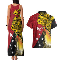 Papua New Guinea Independence Day Couples Matching Tank Maxi Dress and Hawaiian Shirt Bird-of-Paradise with Map and Polynesian Pattern LT03 - Polynesian Pride