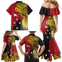 Papua New Guinea Independence Day Family Matching Mermaid Dress and Hawaiian Shirt Bird-of-Paradise with Map and Polynesian Pattern LT03 - Polynesian Pride