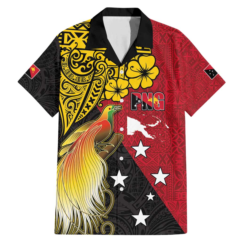 Papua New Guinea Independence Day Family Matching Mermaid Dress and Hawaiian Shirt Bird-of-Paradise with Map and Polynesian Pattern LT03 Dad's Shirt - Short Sleeve Black - Polynesian Pride