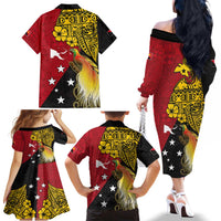 Papua New Guinea Independence Day Family Matching Off The Shoulder Long Sleeve Dress and Hawaiian Shirt Bird-of-Paradise with Map and Polynesian Pattern LT03 - Polynesian Pride