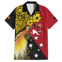 Papua New Guinea Independence Day Family Matching Off The Shoulder Long Sleeve Dress and Hawaiian Shirt Bird-of-Paradise with Map and Polynesian Pattern LT03 Dad's Shirt - Short Sleeve Black - Polynesian Pride