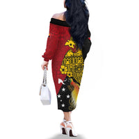Papua New Guinea Independence Day Family Matching Off The Shoulder Long Sleeve Dress and Hawaiian Shirt Bird-of-Paradise with Map and Polynesian Pattern LT03 - Polynesian Pride