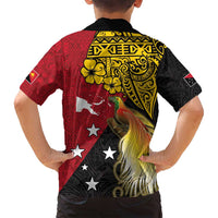 Papua New Guinea Independence Day Family Matching Off Shoulder Short Dress and Hawaiian Shirt Bird-of-Paradise with Map and Polynesian Pattern
