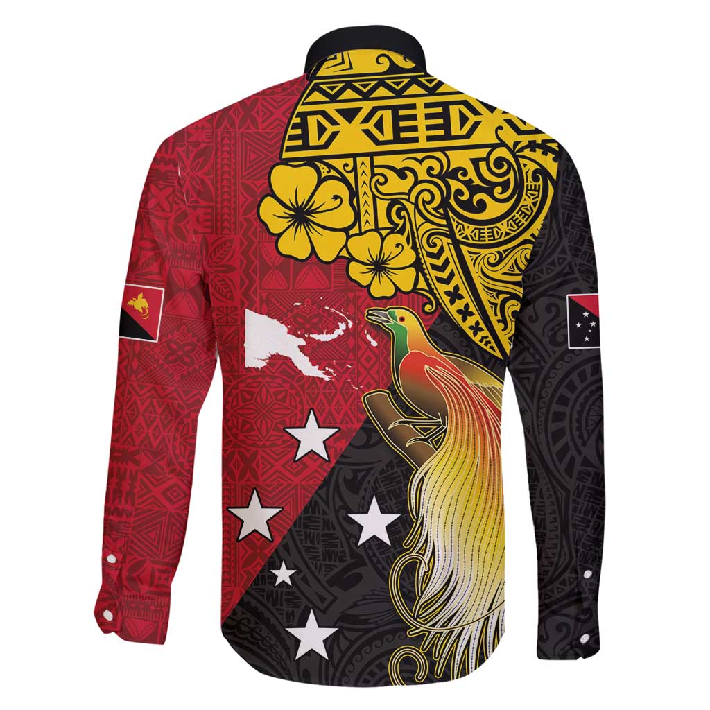Papua New Guinea Independence Day Family Matching Off Shoulder Short Dress and Hawaiian Shirt Bird-of-Paradise with Map and Polynesian Pattern