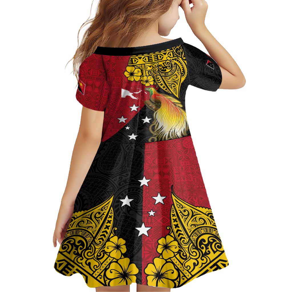 Papua New Guinea Independence Day Family Matching Short Sleeve Bodycon Dress and Hawaiian Shirt Bird-of-Paradise with Map and Polynesian Pattern LT03 - Polynesian Pride