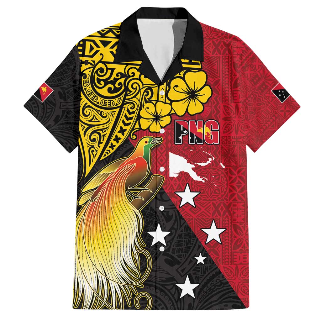 Papua New Guinea Independence Day Family Matching Short Sleeve Bodycon Dress and Hawaiian Shirt Bird-of-Paradise with Map and Polynesian Pattern LT03 Dad's Shirt - Short Sleeve Black - Polynesian Pride