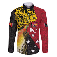 Papua New Guinea Independence Day Family Matching Short Sleeve Bodycon Dress and Hawaiian Shirt Bird-of-Paradise with Map and Polynesian Pattern LT03 Dad's Shirt - Long Sleeve Black - Polynesian Pride
