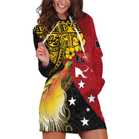 Papua New Guinea Independence Day Hoodie Dress Bird-of-Paradise with Map and Polynesian Pattern LT03 Black - Polynesian Pride