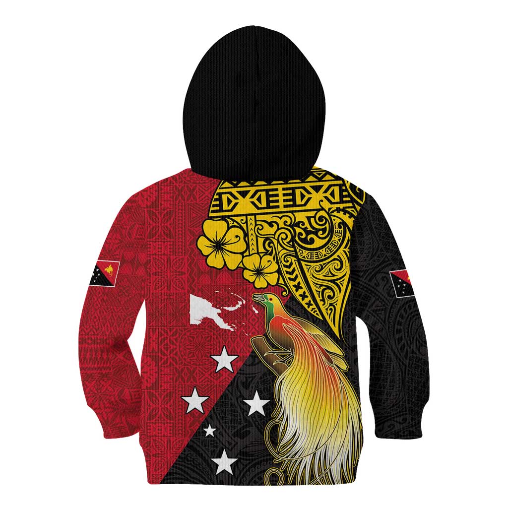 Papua New Guinea Independence Day Kid Hoodie Bird-of-Paradise with Map and Polynesian Pattern