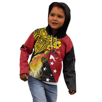 Papua New Guinea Independence Day Kid Hoodie Bird-of-Paradise with Map and Polynesian Pattern