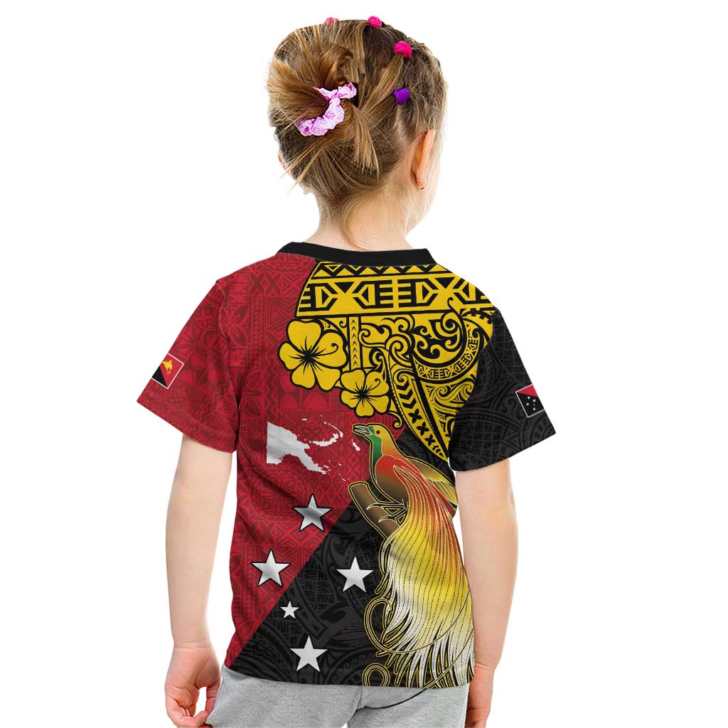 Papua New Guinea Independence Day Kid T Shirt Bird-of-Paradise with Map and Polynesian Pattern LT03 - Polynesian Pride