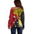 Papua New Guinea Independence Day Off Shoulder Sweater Bird-of-Paradise with Map and Polynesian Pattern