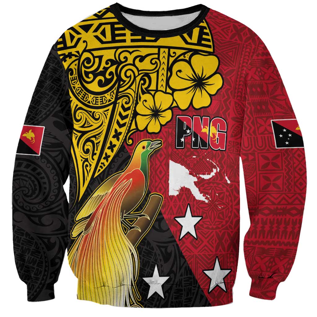 Papua New Guinea Independence Day Sweatshirt Bird-of-Paradise with Map and Polynesian Pattern LT03 Unisex Black - Polynesian Pride