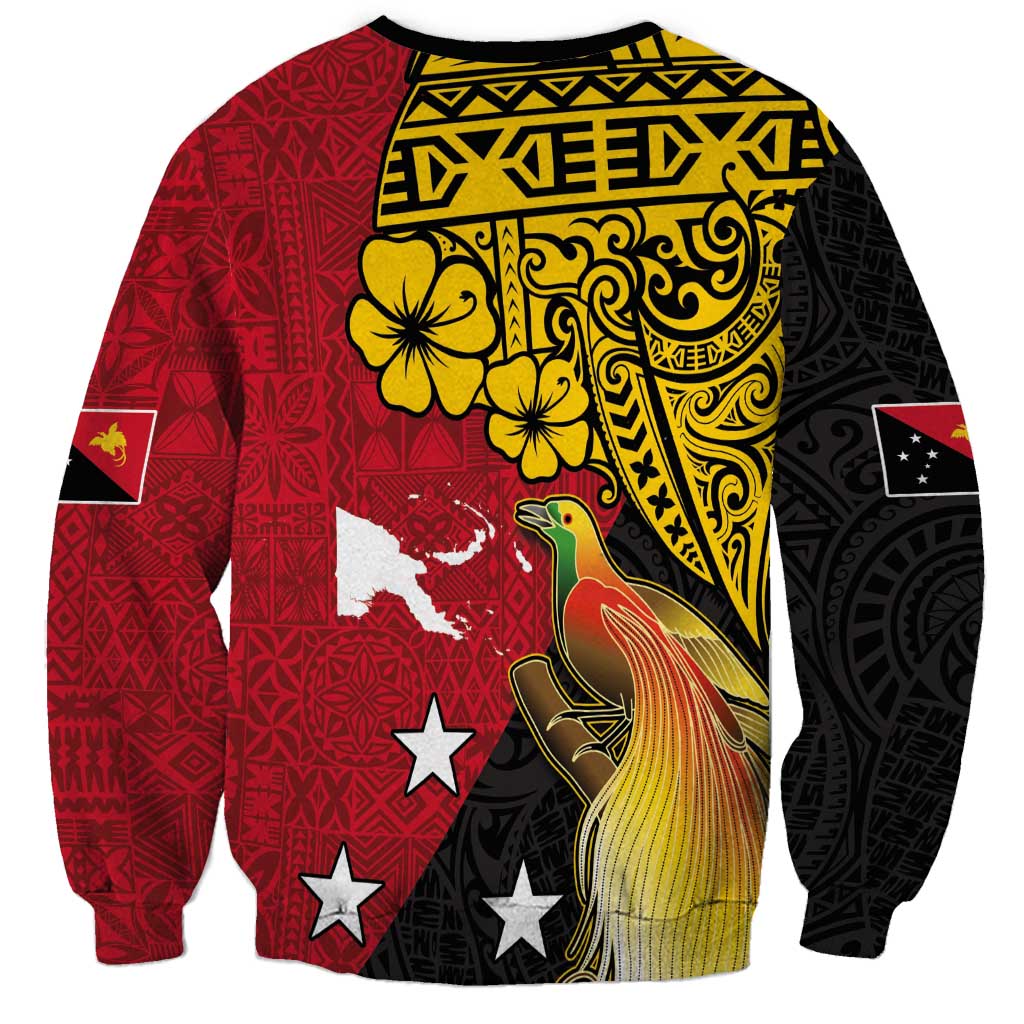 Papua New Guinea Independence Day Sweatshirt Bird-of-Paradise with Map and Polynesian Pattern LT03 - Polynesian Pride