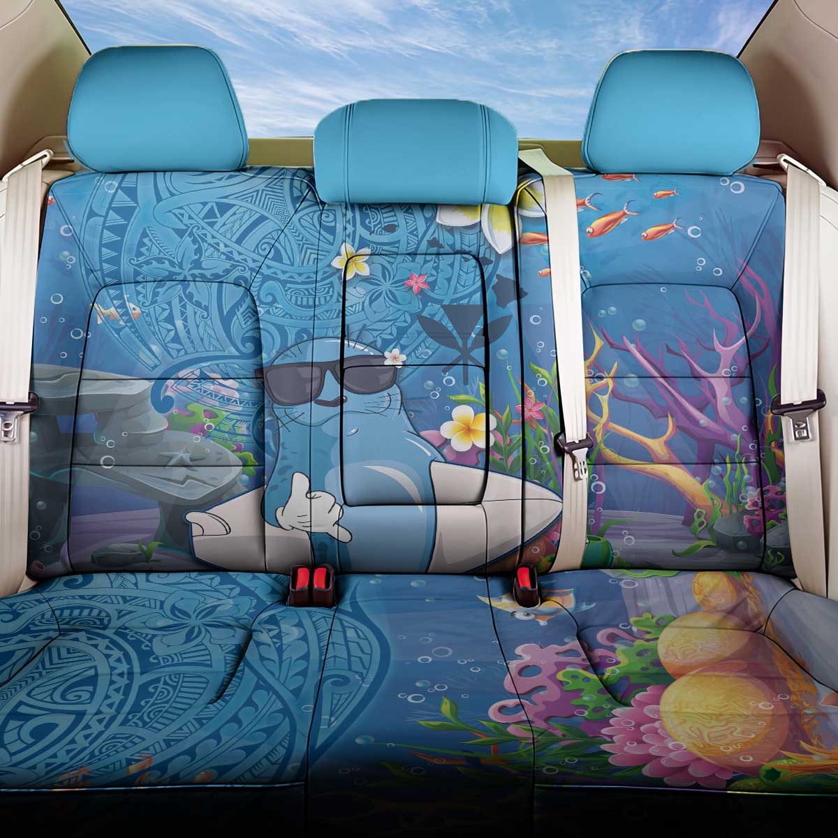 Aloha Hawaiian Monk Seal Back Car Seat Cover Polynesian Tattoo The Ocean and Undersea Vibe