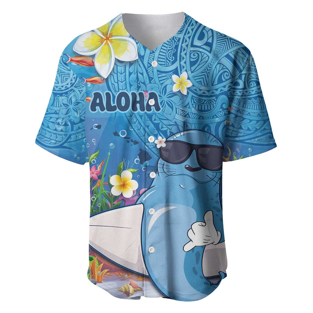 Aloha Hawaiian Monk Seal Baseball Jersey Polynesian Tattoo The Ocean and Undersea Vibe LT03 Blue - Polynesian Pride