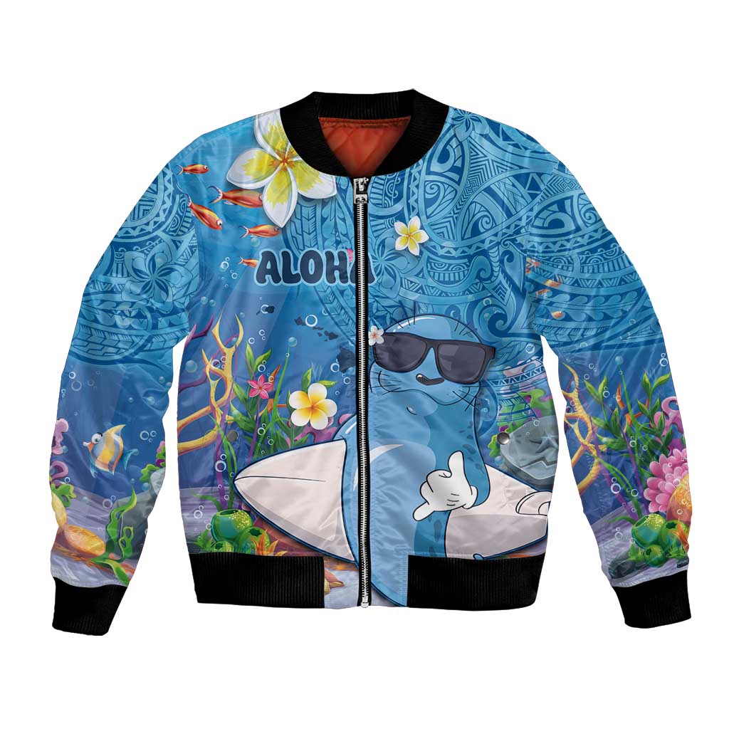 Aloha Hawaiian Monk Seal Bomber Jacket Polynesian Tattoo The Ocean and Undersea Vibe