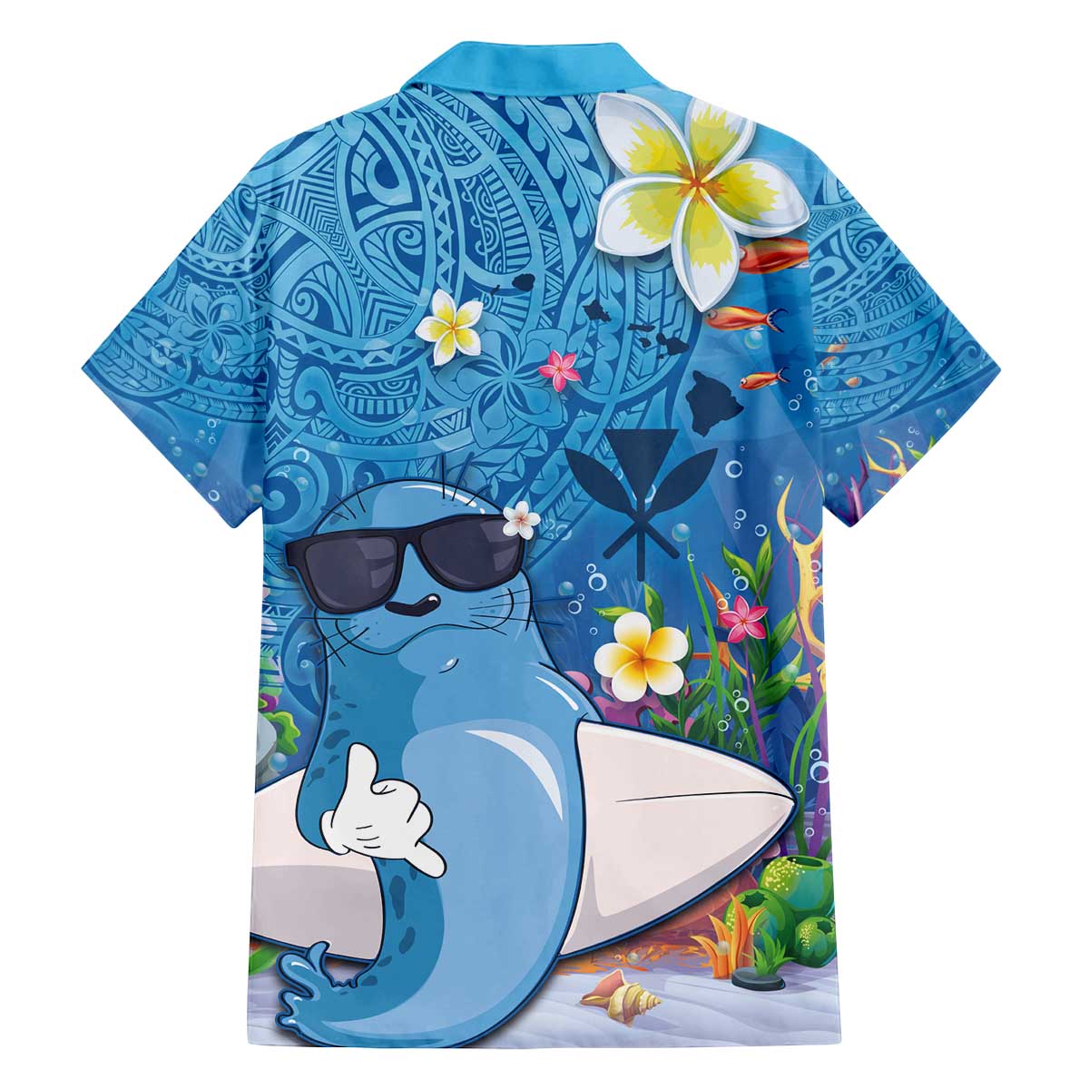 Aloha Hawaiian Monk Seal Family Matching Off The Shoulder Long Sleeve Dress and Hawaiian Shirt Polynesian Tattoo The Ocean and Undersea Vibe