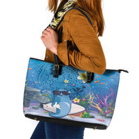 Aloha Hawaiian Monk Seal Leather Tote Bag Polynesian Tattoo The Ocean and Undersea Vibe LT03 Blue - Polynesian Pride