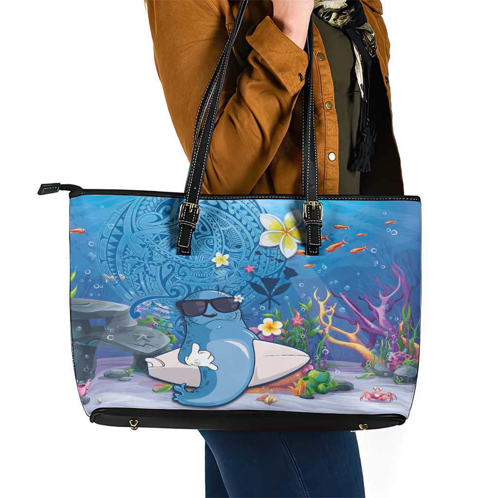 Aloha Hawaiian Monk Seal Leather Tote Bag Polynesian Tattoo The Ocean and Undersea Vibe LT03 - Polynesian Pride