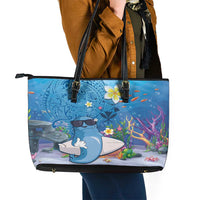 Aloha Hawaiian Monk Seal Leather Tote Bag Polynesian Tattoo The Ocean and Undersea Vibe LT03 - Polynesian Pride