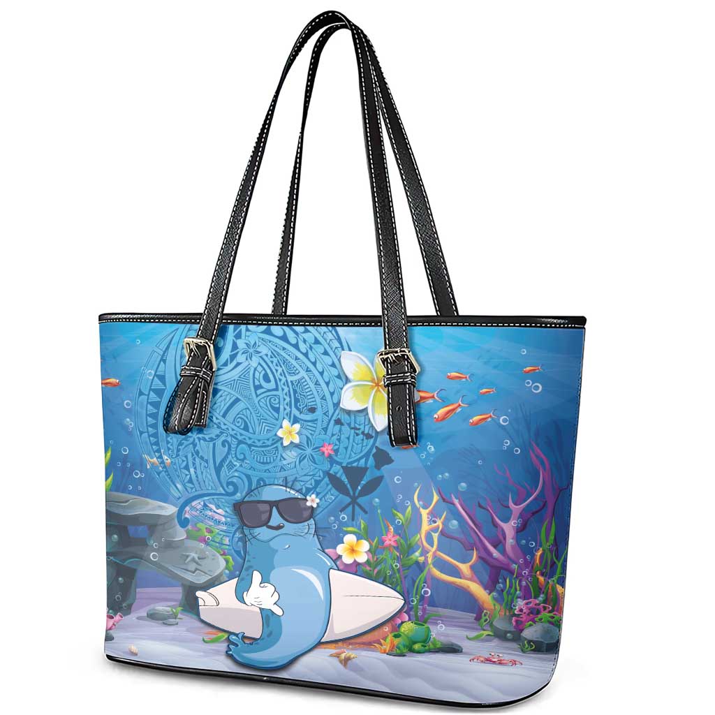 Aloha Hawaiian Monk Seal Leather Tote Bag Polynesian Tattoo The Ocean and Undersea Vibe LT03 - Polynesian Pride
