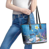 Aloha Hawaiian Monk Seal Leather Tote Bag Polynesian Tattoo The Ocean and Undersea Vibe LT03 - Polynesian Pride