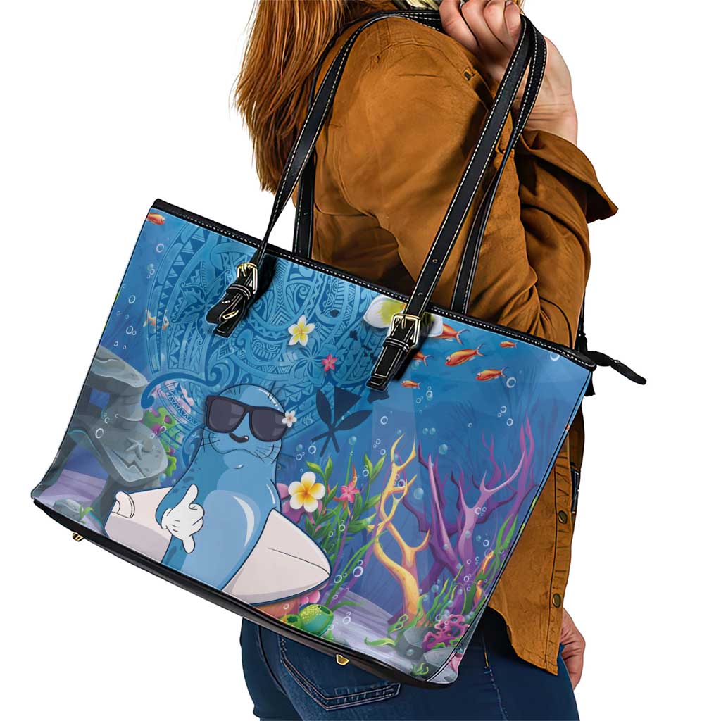 Aloha Hawaiian Monk Seal Leather Tote Bag Polynesian Tattoo The Ocean and Undersea Vibe LT03 - Polynesian Pride