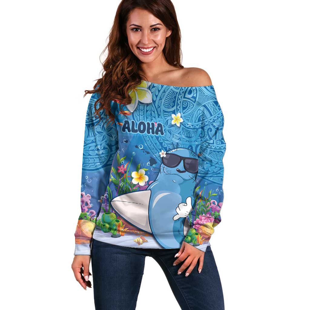 Aloha Hawaiian Monk Seal Off Shoulder Sweater Polynesian Tattoo The Ocean and Undersea Vibe