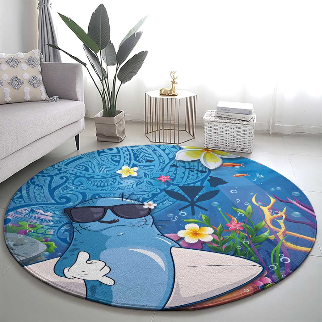 Aloha Hawaiian Monk Seal Round Carpet Polynesian Tattoo The Ocean and Undersea Vibe