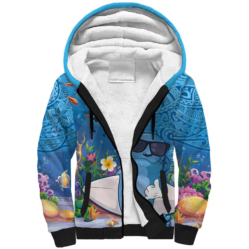 Aloha Hawaiian Monk Seal Sherpa Hoodie Polynesian Tattoo The Ocean and Undersea Vibe