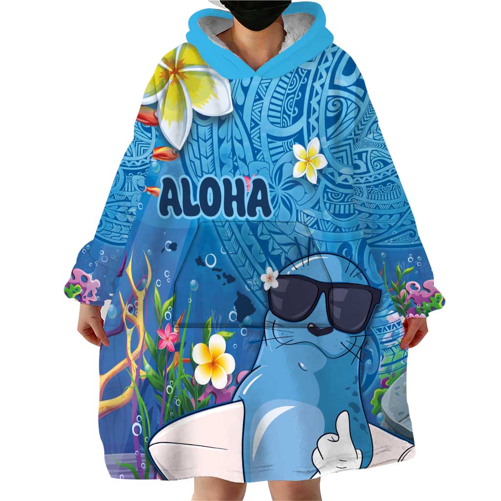 Aloha Hawaiian Monk Seal Wearable Blanket Hoodie Polynesian Tattoo The Ocean and Undersea Vibe