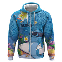 Aloha Hawaiian Monk Seal Zip Hoodie Polynesian Tattoo The Ocean and Undersea Vibe LT03 Zip Hoodie Blue - Polynesian Pride