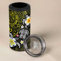 Hawaiian Turtle and Plumeria 4 in 1 Can Cooler Tumbler Polynesian Tattoo and Tribal Elements Pattern Yellow Color