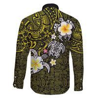Hawaiian Turtle and Plumeria Family Matching Mermaid Dress and Hawaiian Shirt Polynesian Tattoo and Tribal Elements Pattern Yellow Color