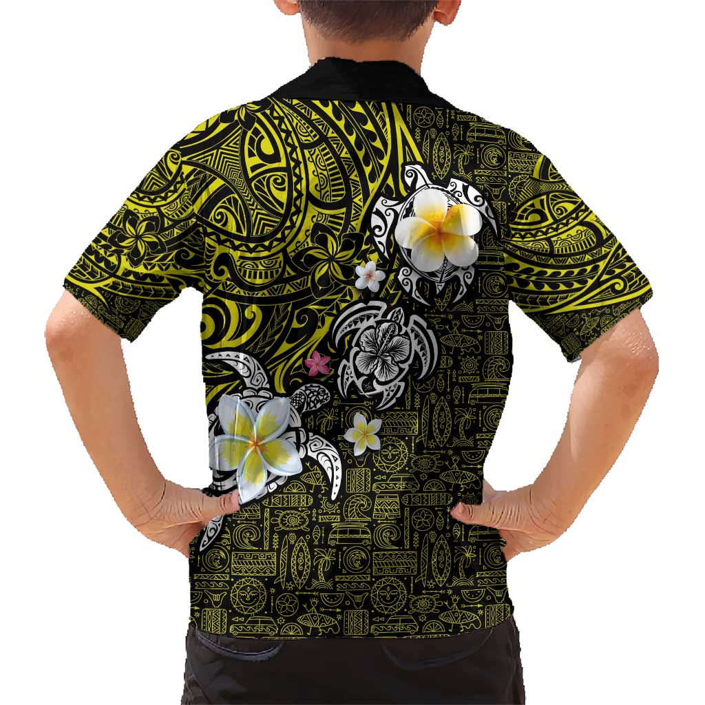 Hawaiian Turtle and Plumeria Kid Hawaiian Shirt Polynesian Tattoo and Tribal Elements Pattern Yellow Color LT03 - Polynesian Pride
