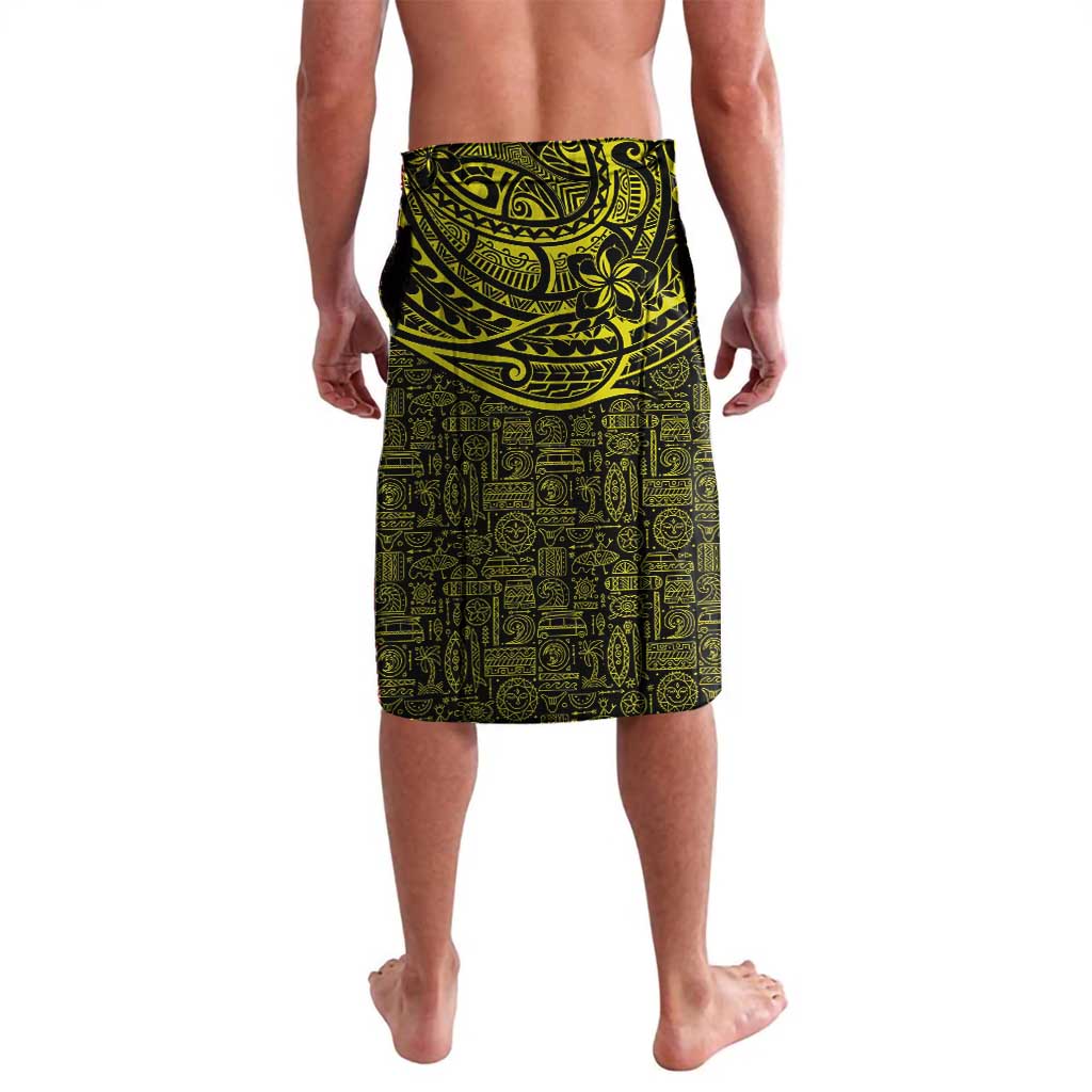 Hawaiian Turtle and Plumeria Lavalava Polynesian Tattoo and Tribal Elements Pattern Yellow Color