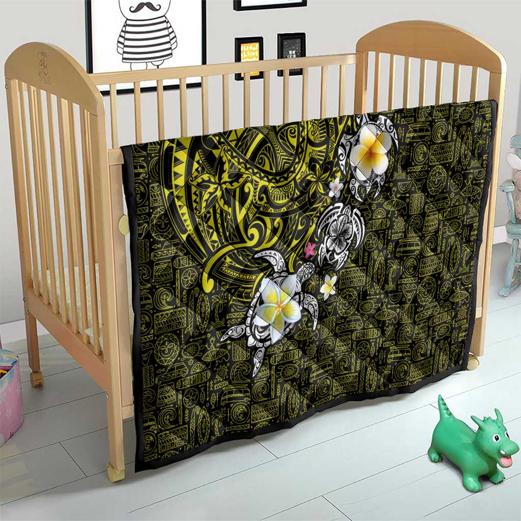 Hawaiian Turtle and Plumeria Quilt Polynesian Tattoo and Tribal Elements Pattern Yellow Color