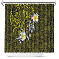 Hawaiian Turtle and Plumeria Shower Curtain Polynesian Tattoo and Tribal Elements Pattern Yellow Color LT03 Yellow - Polynesian Pride