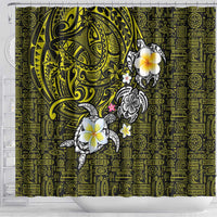 Hawaiian Turtle and Plumeria Shower Curtain Polynesian Tattoo and Tribal Elements Pattern Yellow Color LT03 - Polynesian Pride